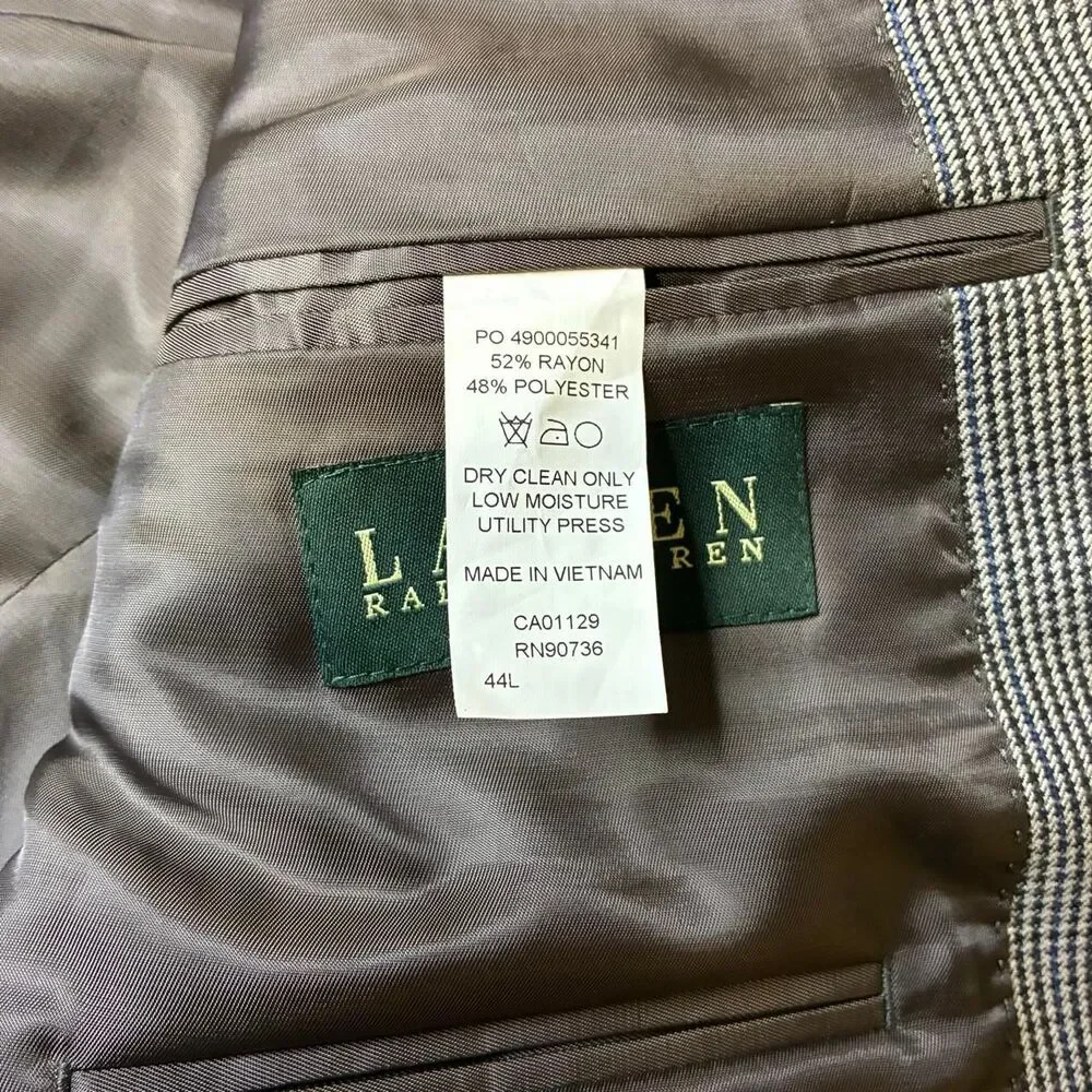 Lauren Ralph Lauren Houndstooth Blazer Sport Coat Mens 44L Brown Two Button
